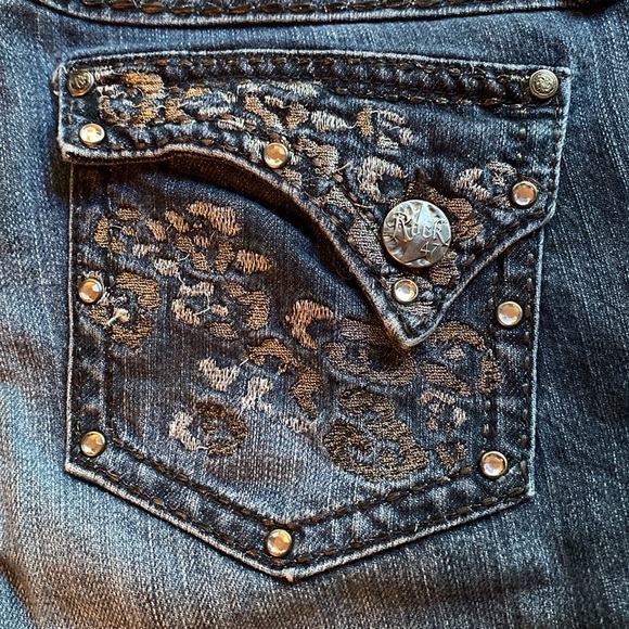 Wrangler Rock 47 Bootcut Jeans Womens 5/34 Blue Denim Cowgirl Chic Bling Distres - Picture 11 of 11
